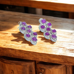Purple Sparkle Geometric Statement Earrings