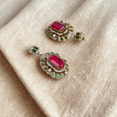 Royal Ruby Green Kundan Statement Earrings
