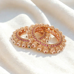Traditional Antique Gold Bangles with Ruby & Emerald Accents : Pair