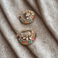 Multicolor Kundan Floral Hoop Earrings