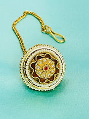 Floral Kundan Pearl Maang Tikka with Red Stone Center