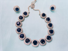 Elegant Sapphire Blue Crystal Necklace & Ring Set – Luxury Statement Jewelry