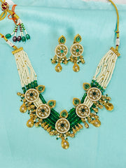 Royal Green & Pearl Kundan Necklace Set – Traditional Indian Jewelry