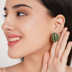 Emerald Green/Pink Dome Stud Earrings