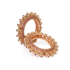 Traditional Antique Gold Bangles with Ruby & Emerald Accents : Pair