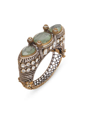 Antique Gold Bracelet/Bangle with Olive green Doublet and maisonettes: Side Opening - Size 2-4