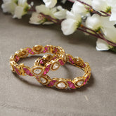 Elegant Pink Kundan Gold Bangles
