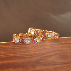 Elegant Pink Kundan Gold Bangles