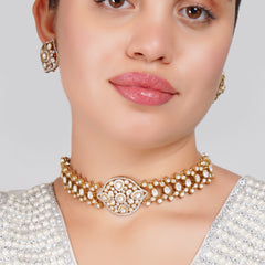 Moissanite Floral Choker Set with Matching Stud Earrings