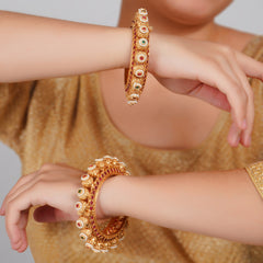 Traditional Antique Gold Bangles with Ruby & Emerald Accents : Pair