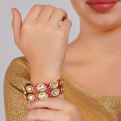 Elegant Pink Kundan Gold Bangles