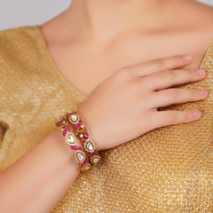 Elegant Pink Kundan Gold Bangles