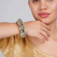 Antique Gold Bracelet/Bangle with Olive green Doublet and maisonettes: Side Opening - Size 2-4