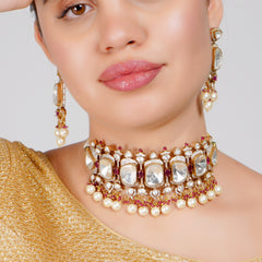 Majestic Kundan Pearl Bridal Choker Set