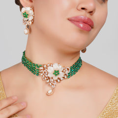 Opulent Floral Green Beaded Necklace Set