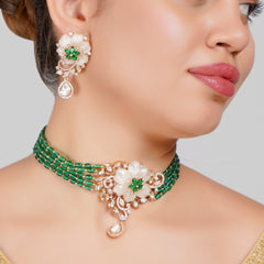 Opulent Floral Green Beaded Necklace Set