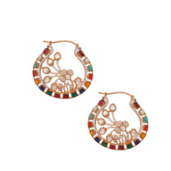 Multicolor Kundan Floral Hoop Earrings