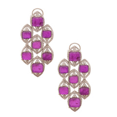 Purple Sparkle Geometric Statement Earrings
