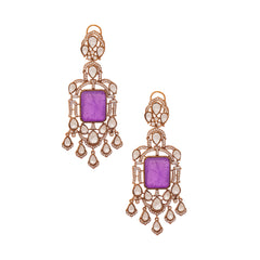 Vintage Style Crystal Chandelier Earrings, Rose Gold, Purple/Pink Stone, Drop Dangle Design
