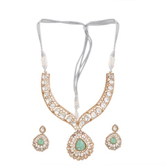 Elegant Green & White Stone Choker Necklace Set