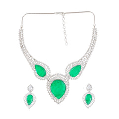 Emerald Teardrop Sparkle Necklace Set – With Matching Earrings