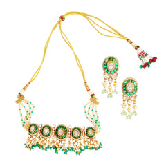 Elegant Green Kundan & Pearl Choker Necklace Set