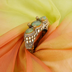 Antique Gold Bracelet/Bangle with Olive green Doublet and maisonettes: Side Opening - Size 2-4