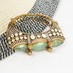 Antique Gold Bracelet/Bangle with Olive green Doublet and maisonettes: Side Opening - Size 2-4