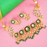 Elegant Green Kundan & Pearl Choker Necklace Set