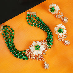 Opulent Floral Green Beaded Necklace Set