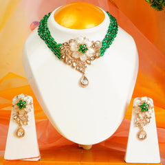 Opulent Floral Green Beaded Necklace Set