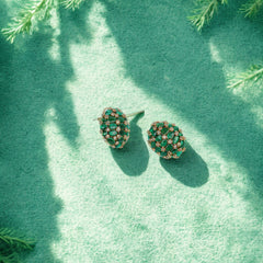 Emerald Green/Pink Dome Stud Earrings