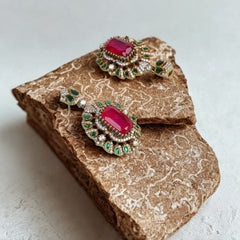 Royal Ruby Green Kundan Statement Earrings