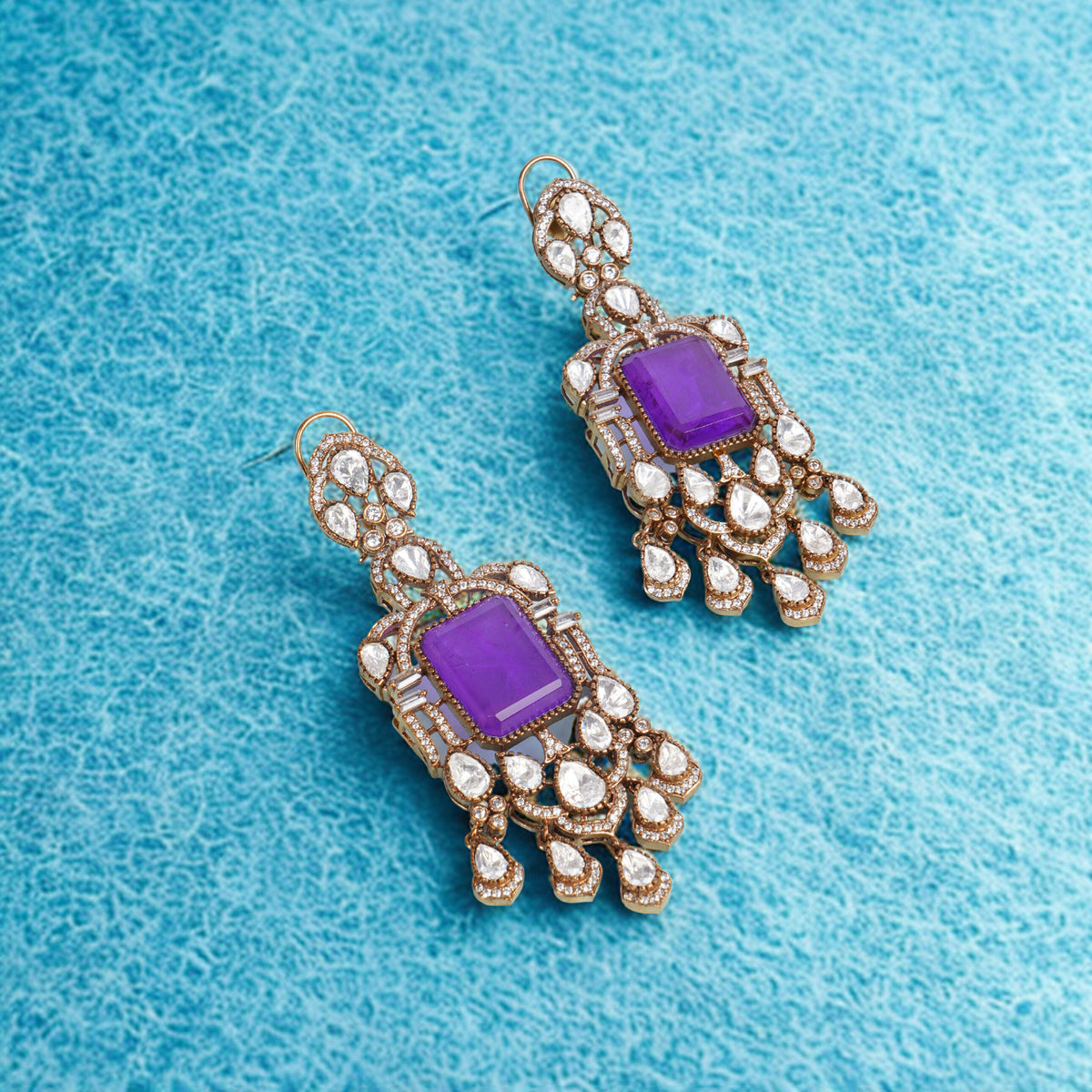 Vintage Style Crystal Chandelier Earrings, Rose Gold, Purple/Pink Stone, Drop Dangle Design