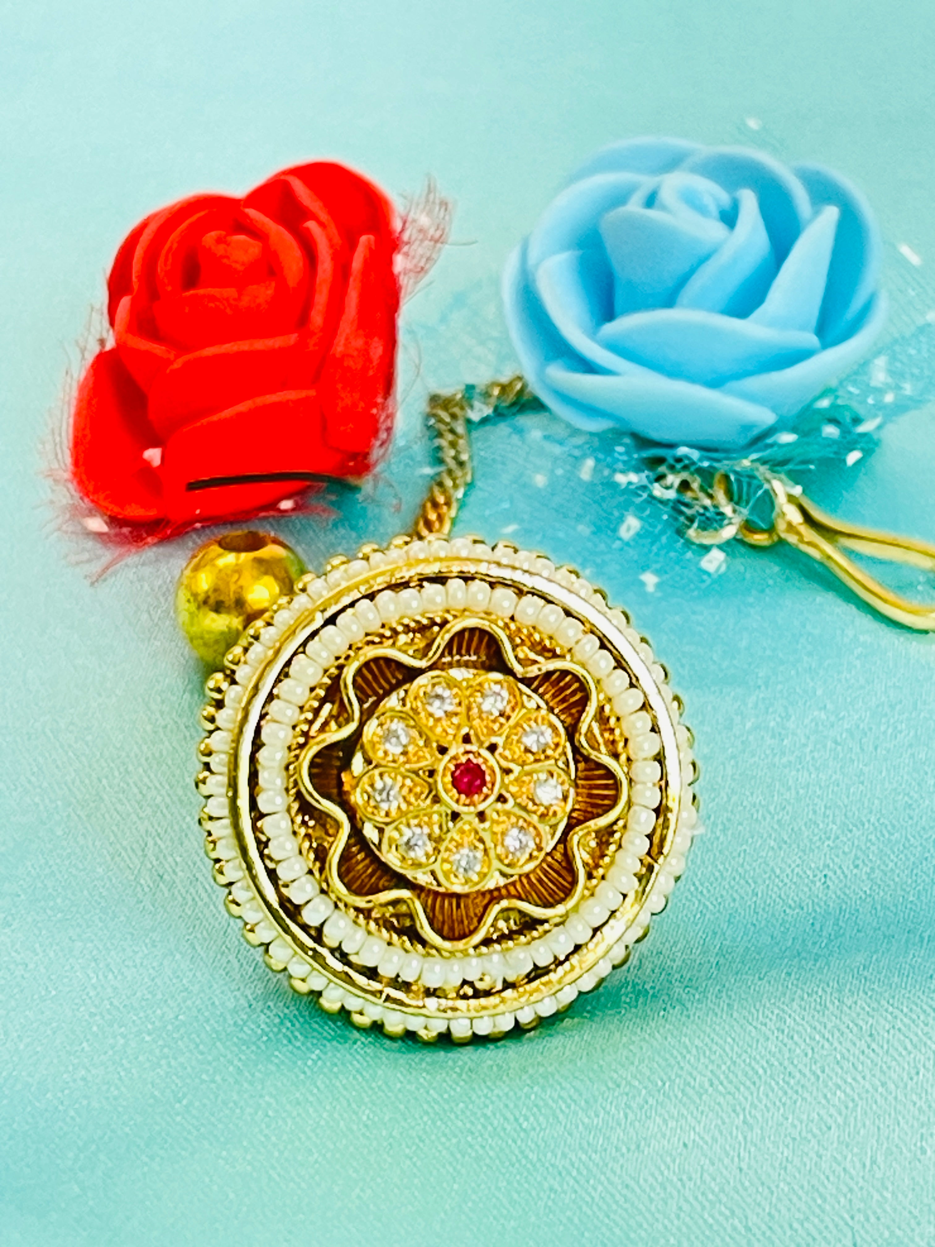 Floral Kundan Pearl Maang Tikka with Red Stone Center