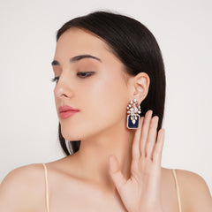 Luxury Peacock Design Earrings, Rose Gold, Blue Gemstone with Crystal Accents
