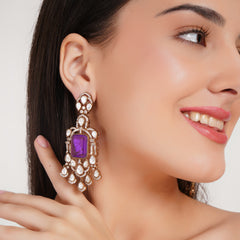 Vintage Style Crystal Chandelier Earrings, Rose Gold, Purple/Pink Stone, Drop Dangle Design