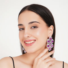 Purple Sparkle Geometric Statement Earrings