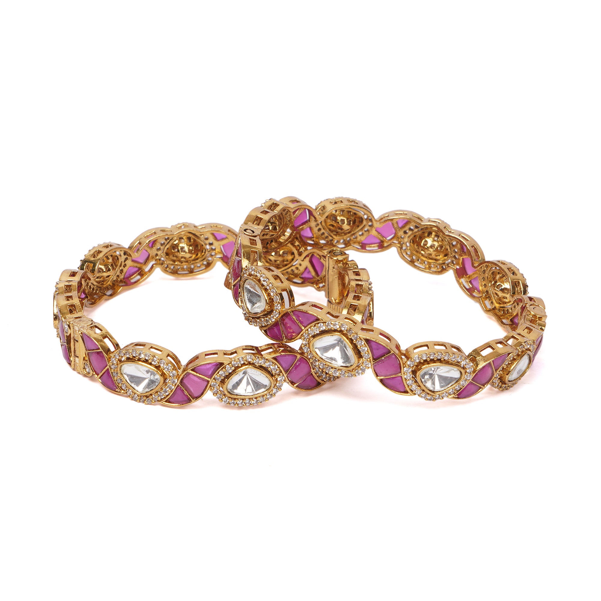 Elegant Pink Kundan Gold Bangles