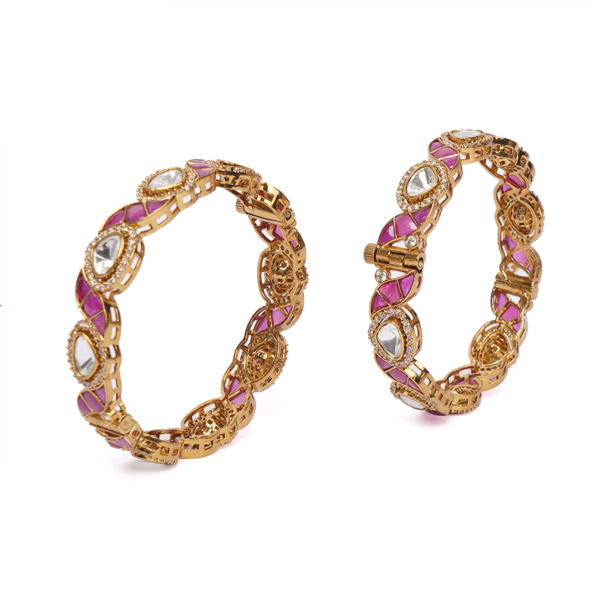 Elegant Pink Kundan Gold Bangles