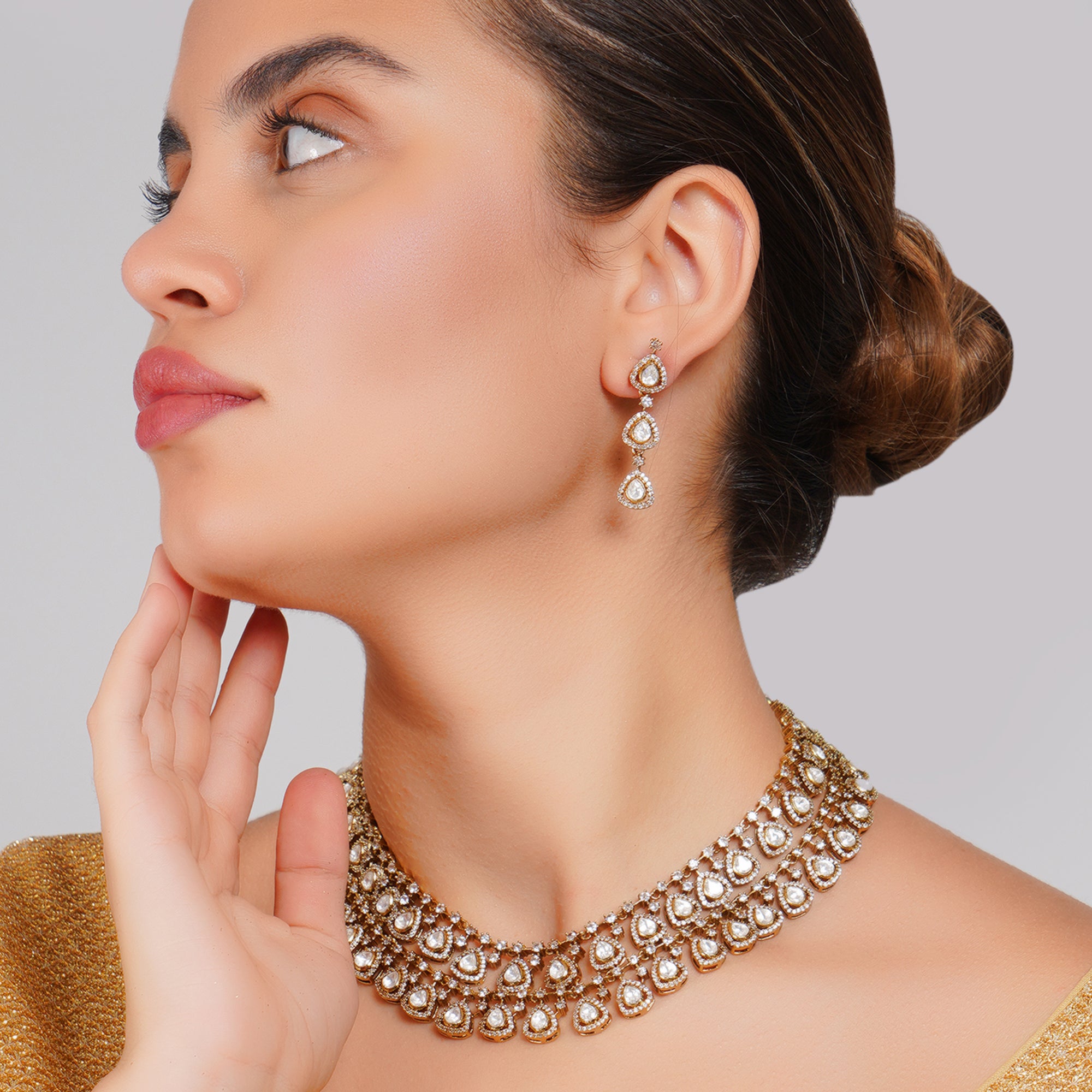 Moissanite Double Layer Necklace Set with earrings