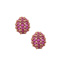 Emerald Green/Pink Dome Stud Earrings