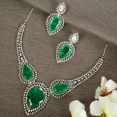 Emerald Teardrop Sparkle Necklace Set – With Matching Earrings