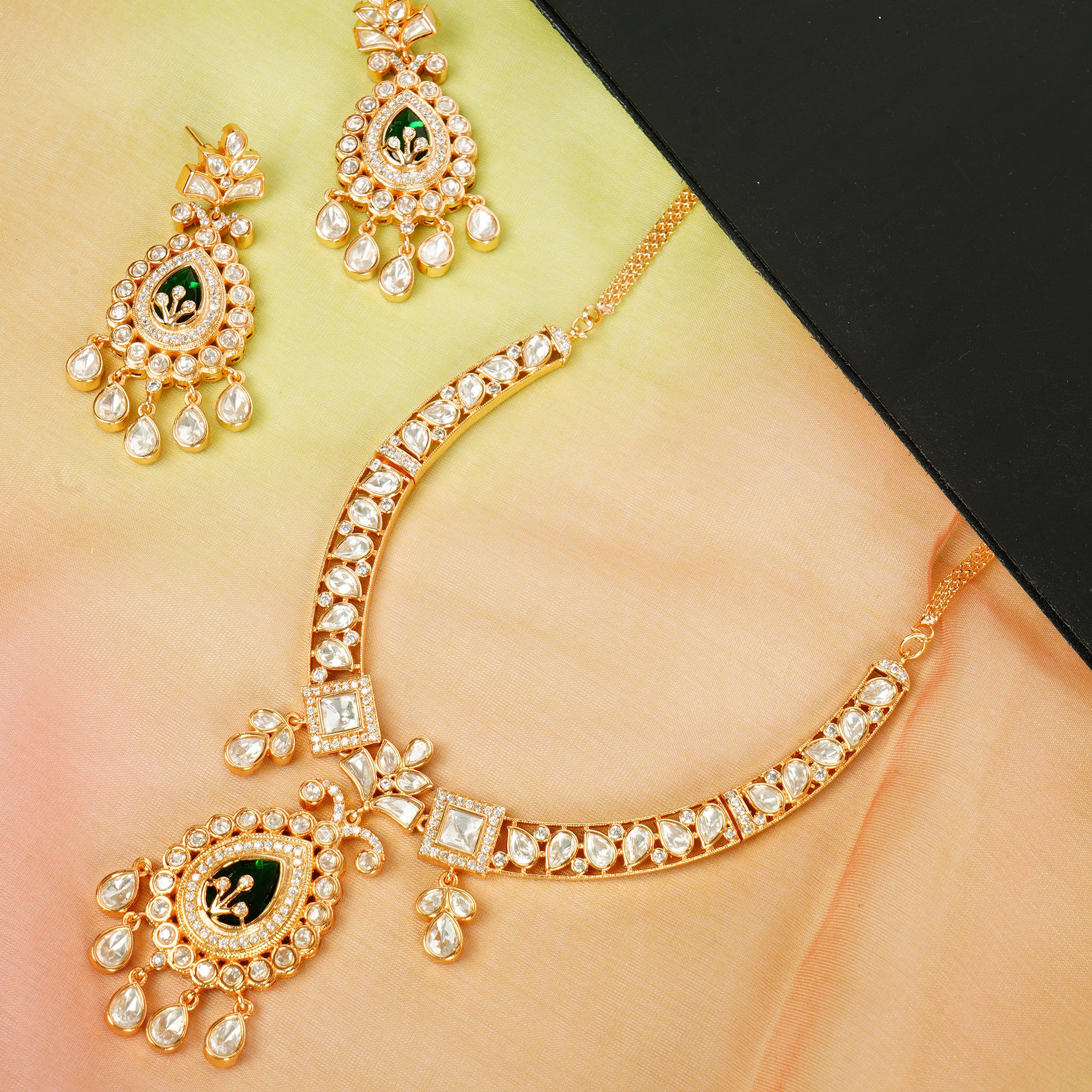 Royal Moissanite Kundan Necklace Set with Earrings